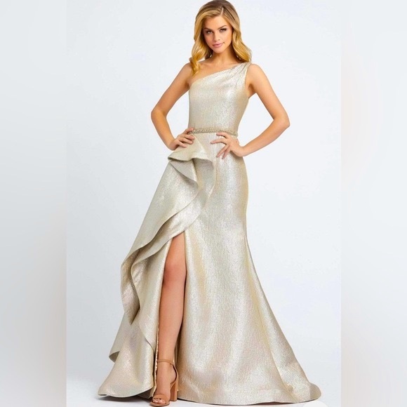 Mac Duggal Metallic One Shoulder Gown 2